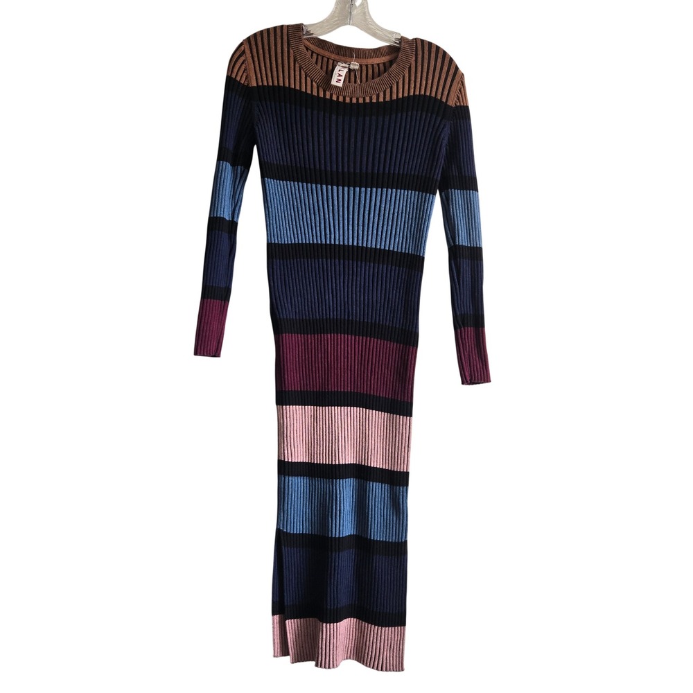 Dolan Small Sweater‎ Dress Womens Multicolor Striped Ribbed Knit Midi Side Slit